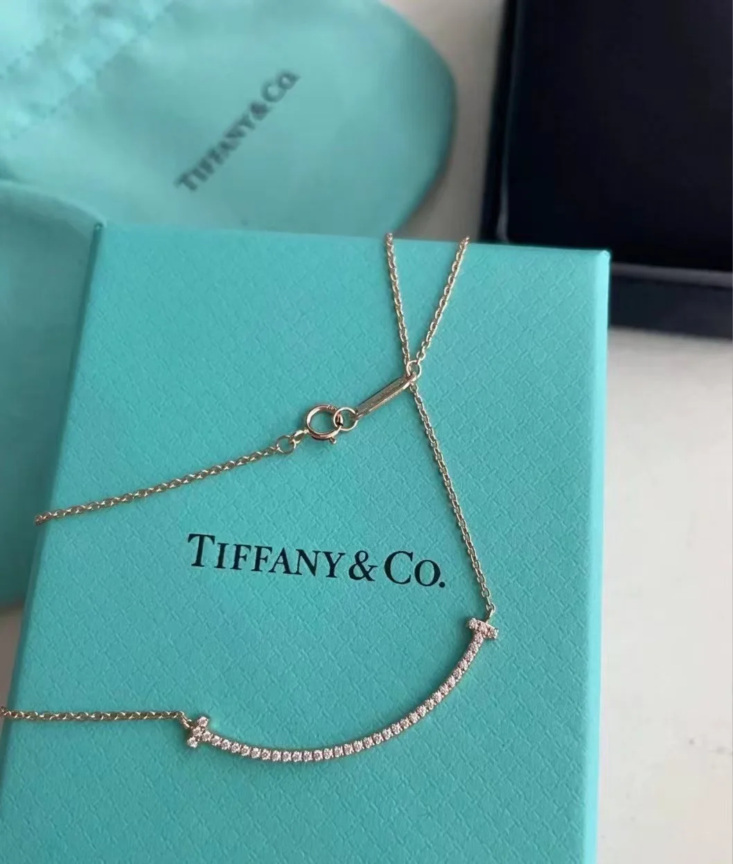 Tiffany  Co. T Smile Pavé-Effect Necklace Rose-Tone product view 2