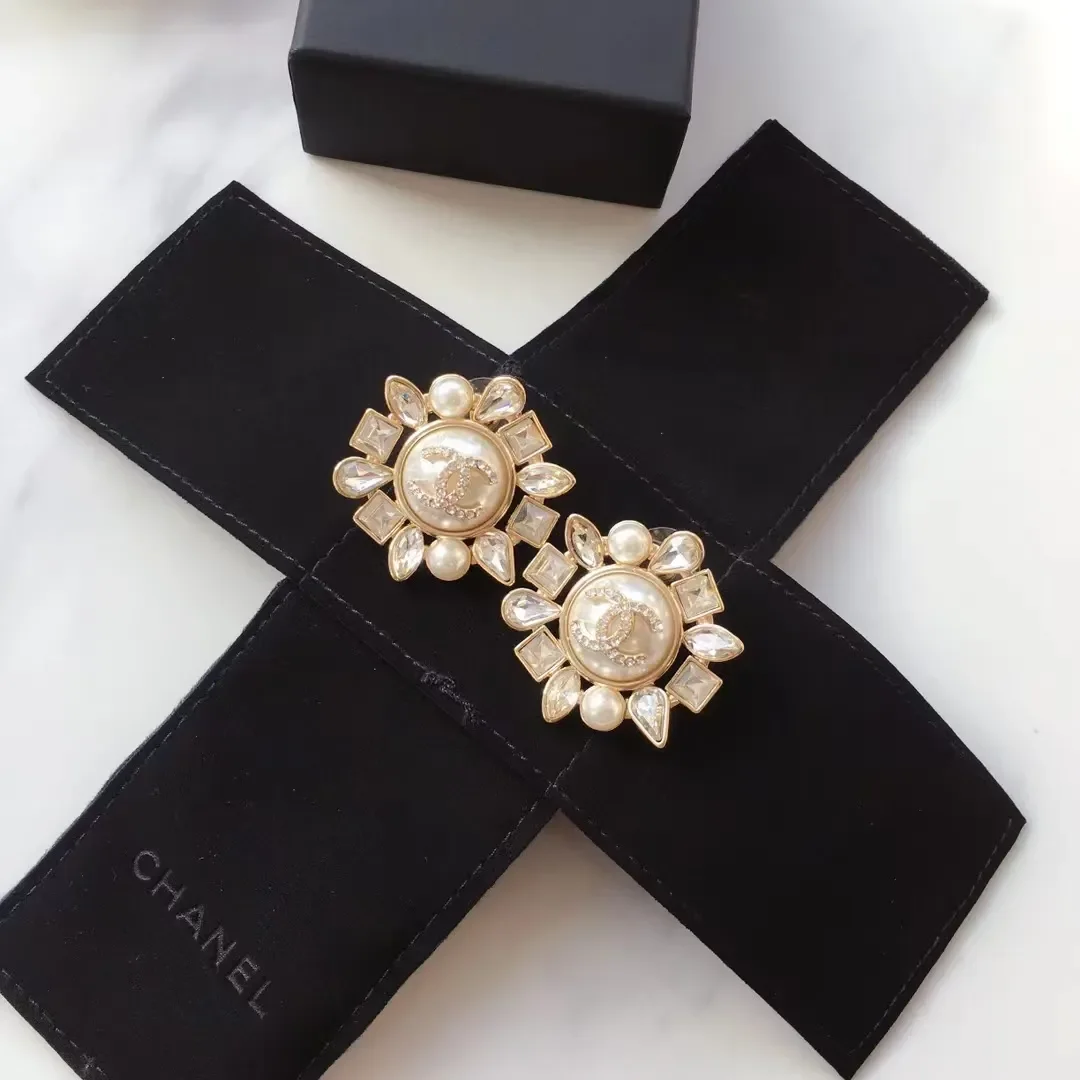 Chanel Pearl-Effect Floral Stud Earrings Gold-Tone product view 5