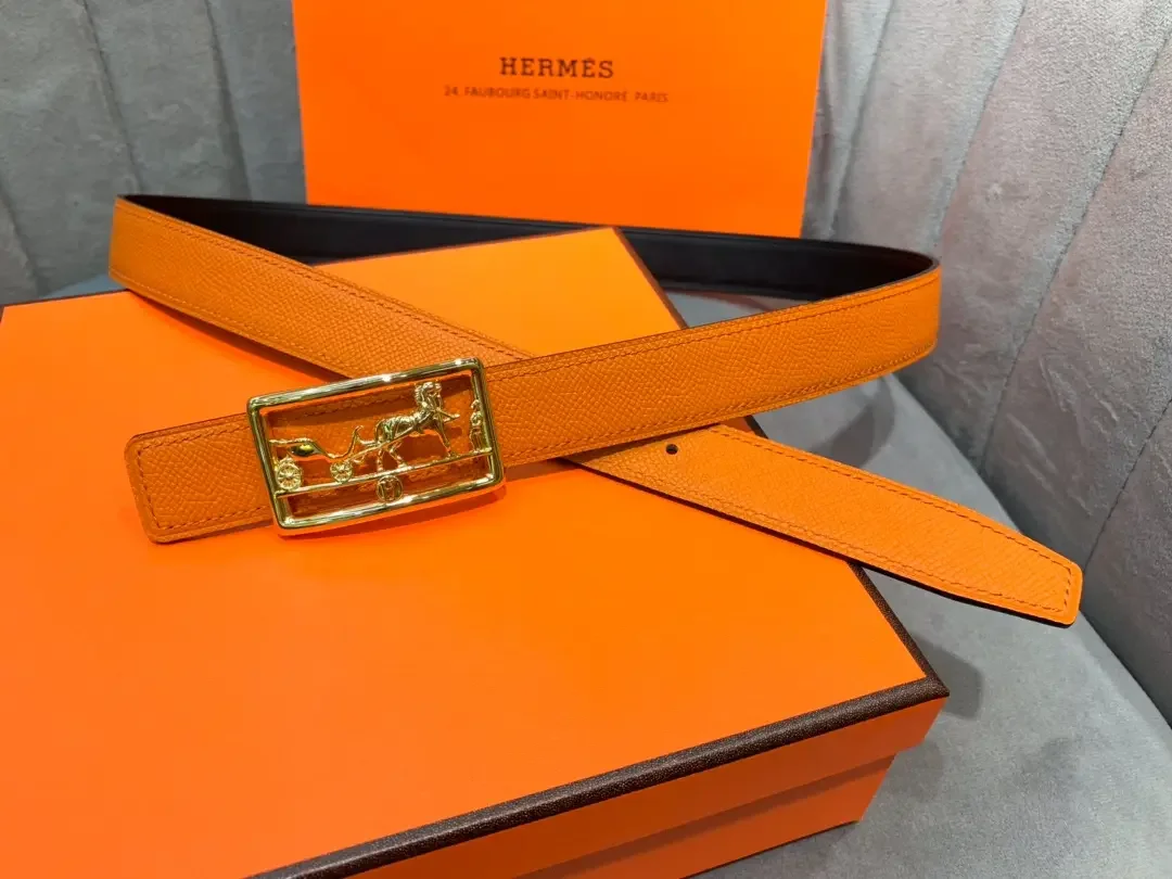Hermès Orange/Black Reversible Belt with Gold-Tone Horse-and-Carriage Buckle product view 1