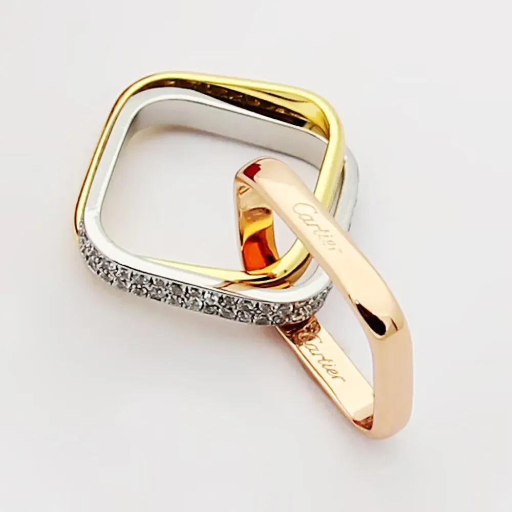 Cartier Trinity Three-Tone Interlocking Ring with Pave-Effect Band product view 7