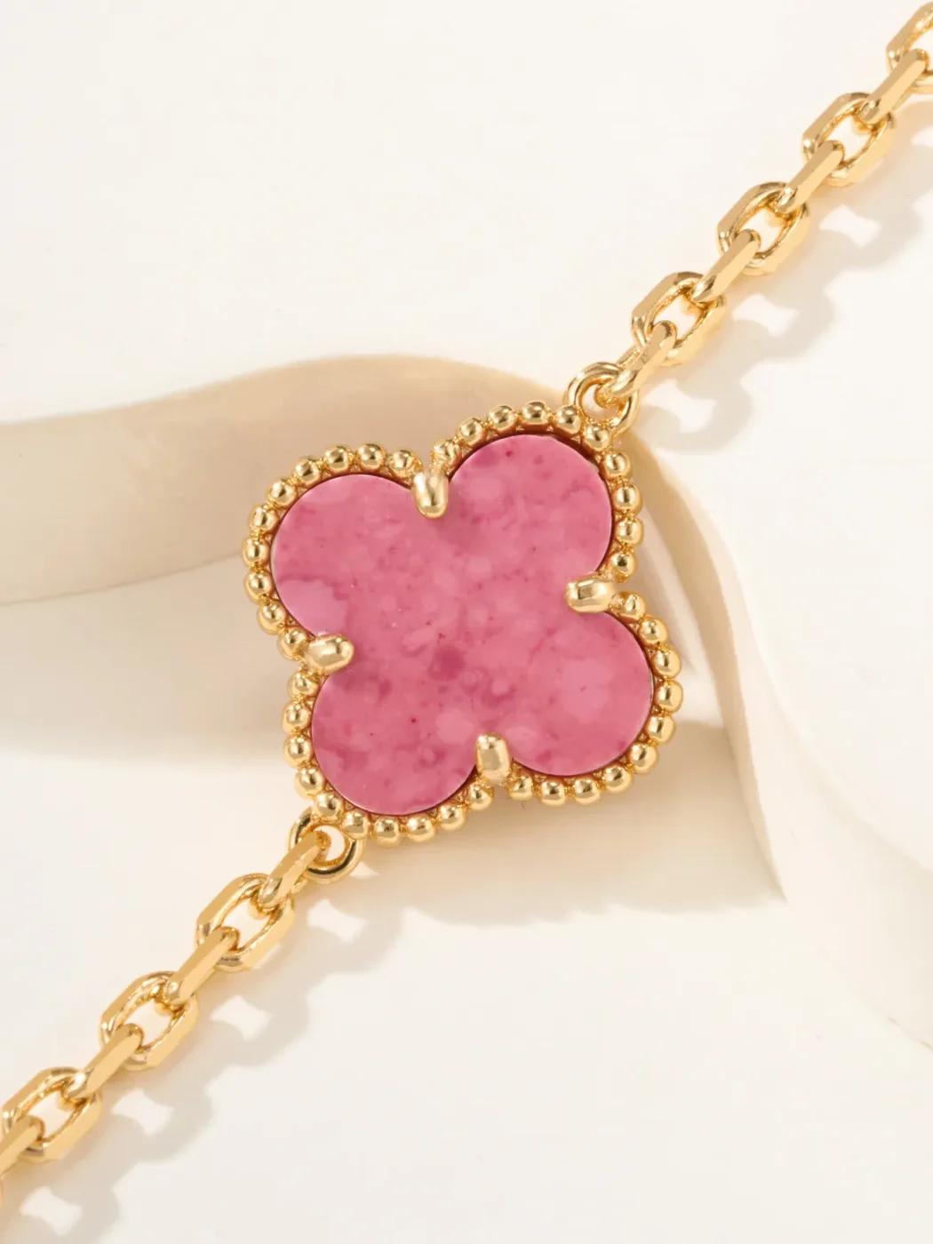 Van Cleef  Arpels Alhambra Pink Clover and Pave-Effect Gold-Tone Bracelet product view 5