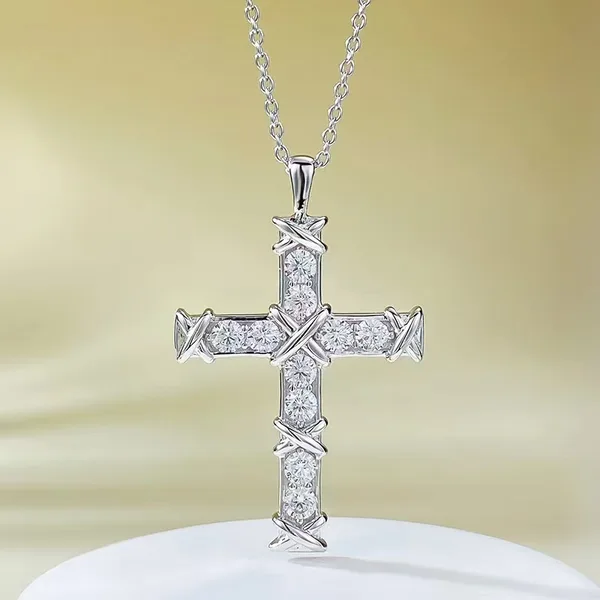 Tiffany  Co. Ten-Stone-Effect Cross Pendant Necklace Silver-Tone product photo