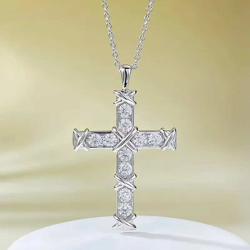 Tiffany  Co. Ten-Stone-Effect Cross Pendant Necklace Silver-Tone product view 1