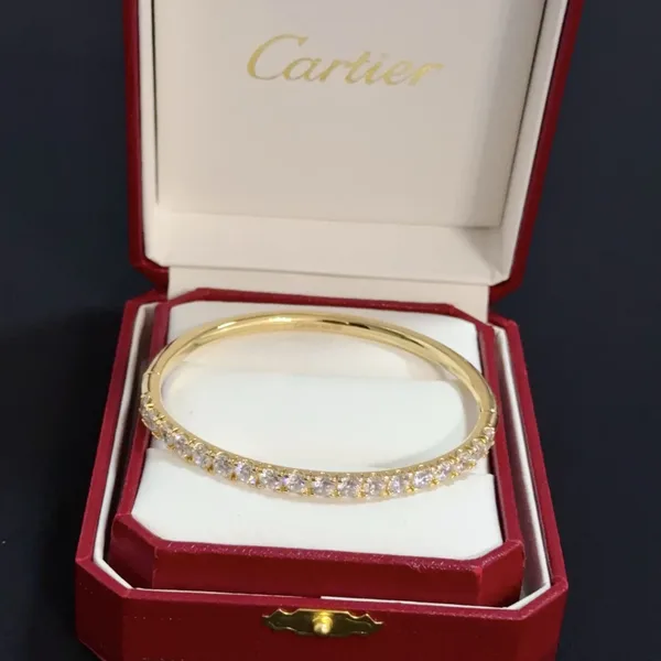 Cartier Gold-Tone Bangle with Rectangular Crystal-Effect Details product view 3
