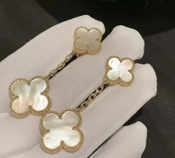 Van Cleef  Arpels Alhambra White Two-Motif Gold-Tone Drop Earrings product view 3