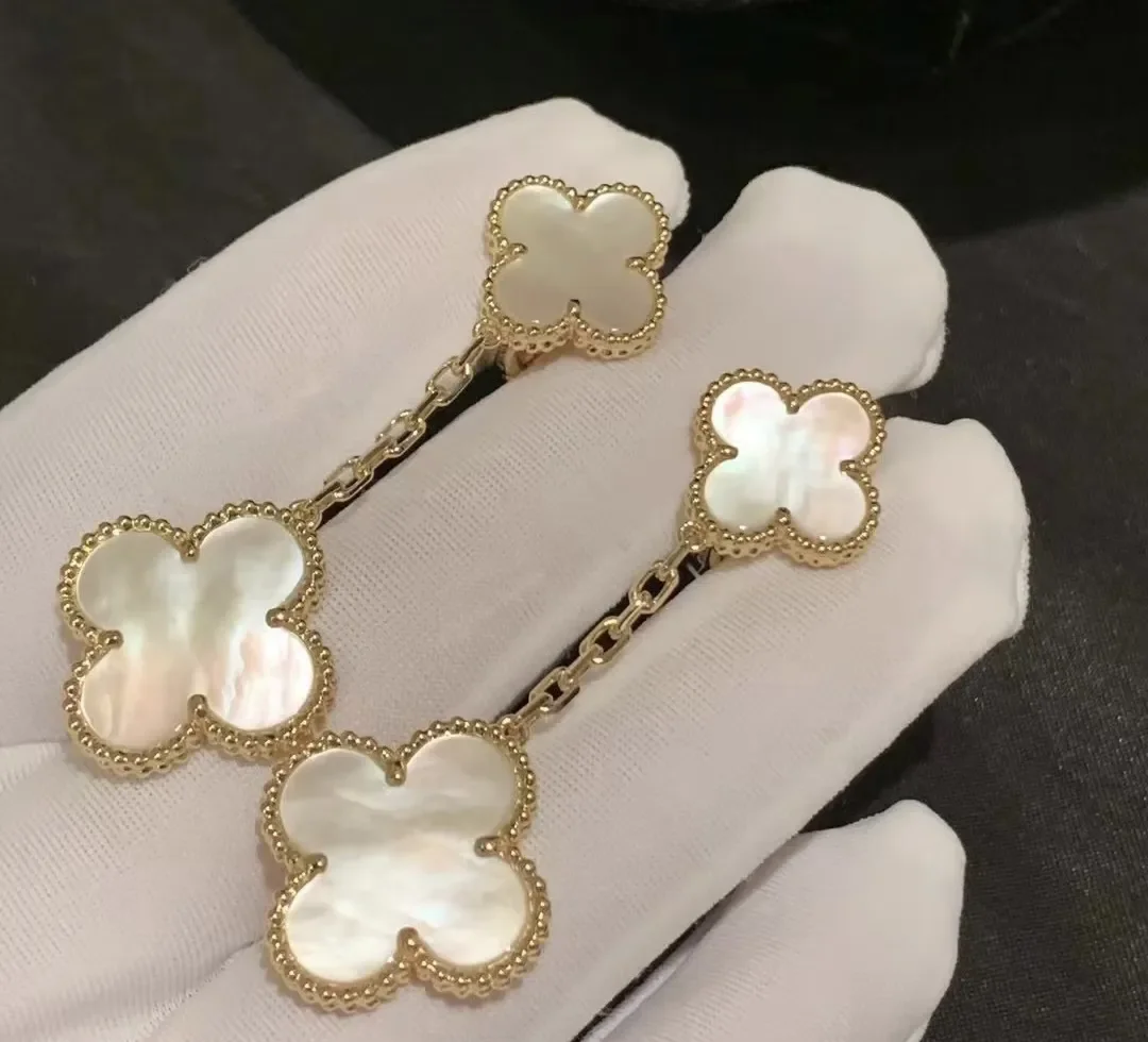 Van Cleef  Arpels Alhambra White Two-Motif Gold-Tone Drop Earrings product view 3