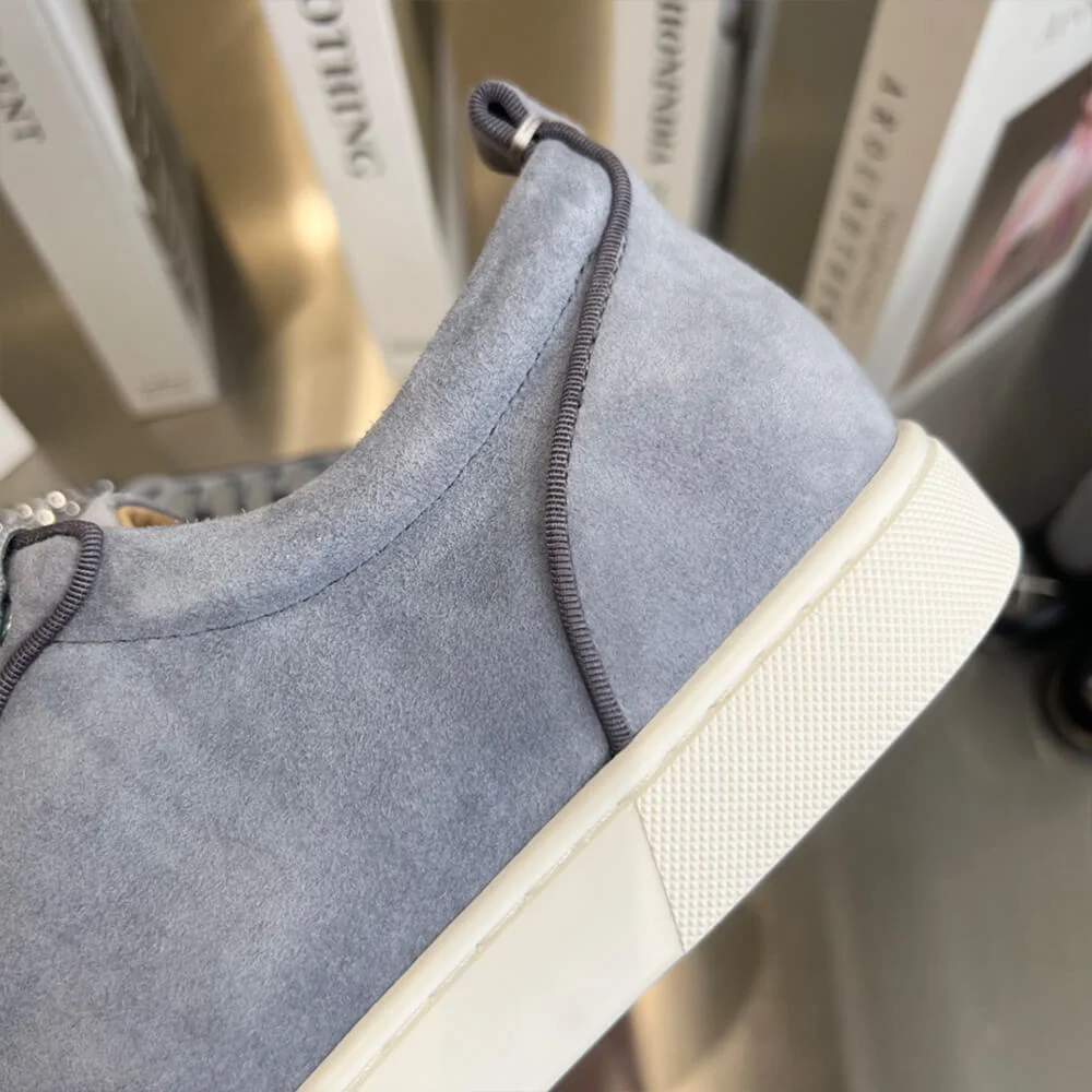 Christian Louboutin Louis Junior Spikes Suede-Effect Sneakers Grey with White Sole product view 7