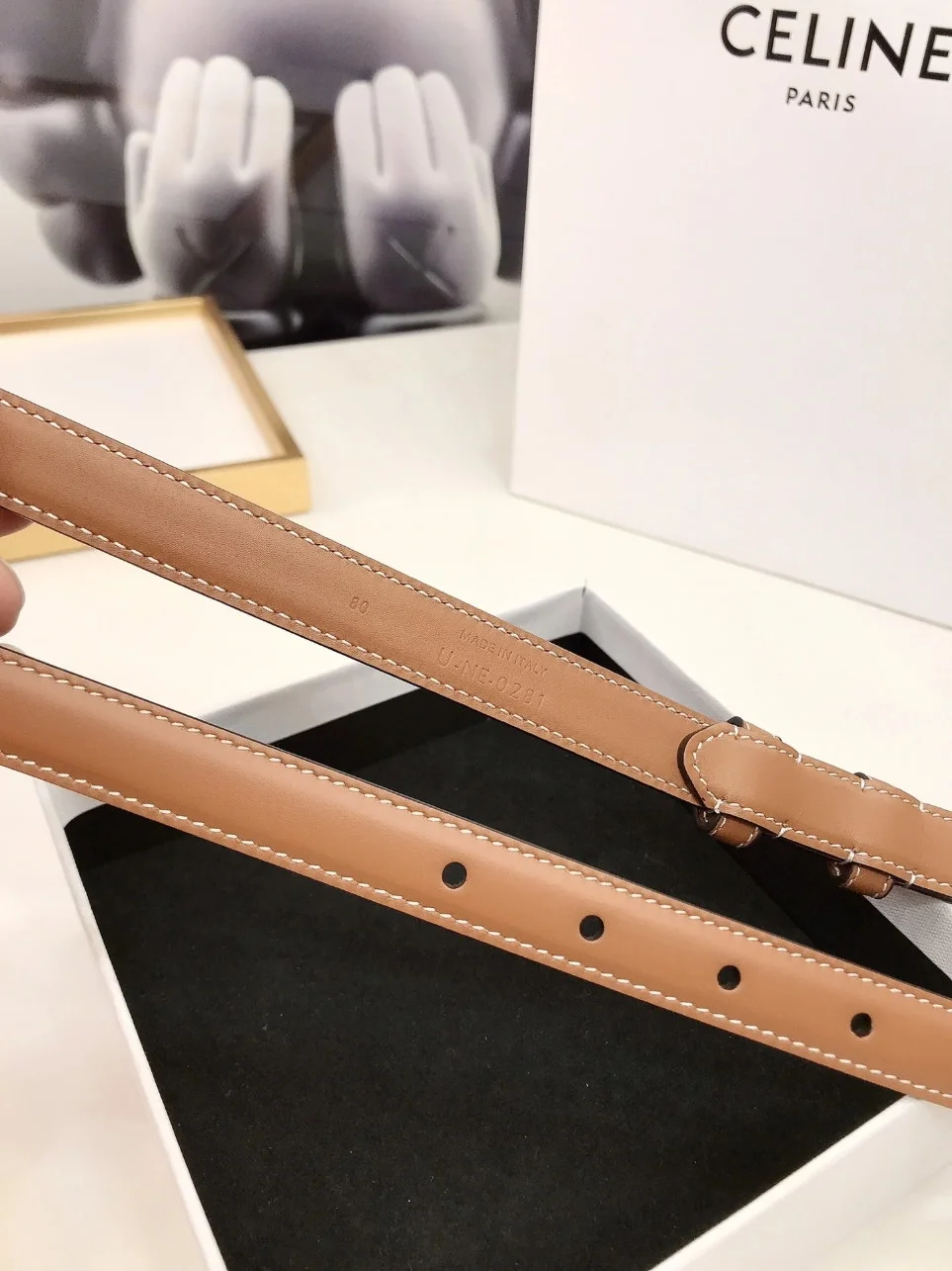 Celine Small Triomphe Belt 18MM in Brown Calfskin product view 4