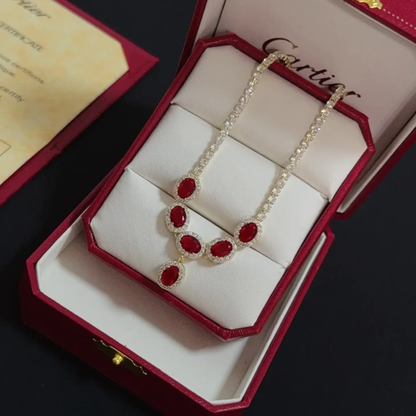 Cartier Red Multi-Stone Gold-Tone Pendant Necklace product view 2
