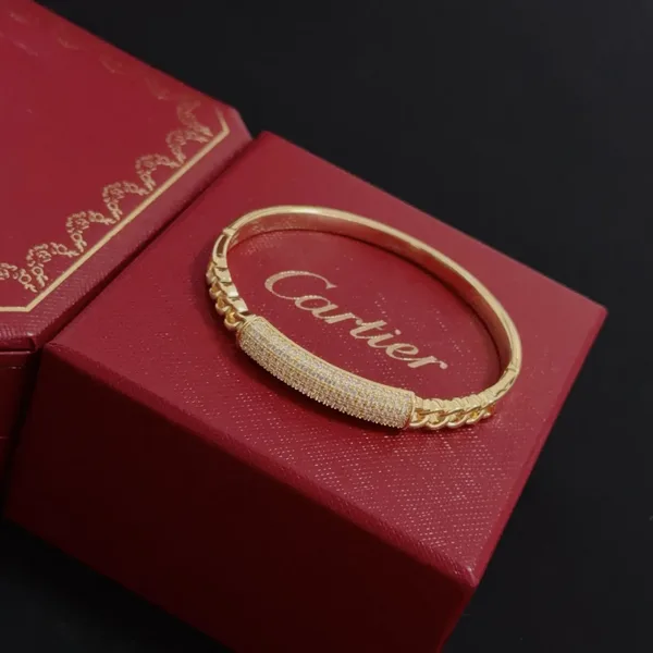 Cartier Gold-Tone Chain-Link Bangle with Pave-Effect Panel product view 6