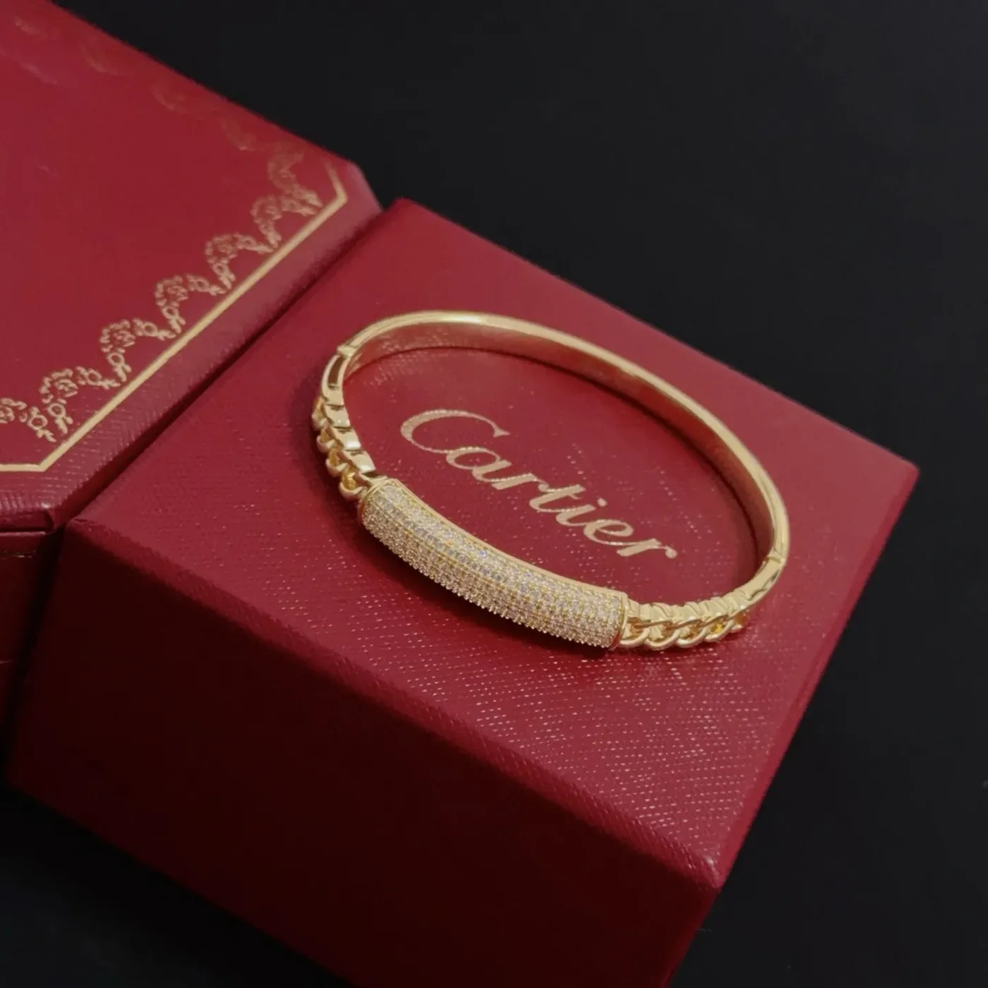 Cartier Gold-Tone Chain-Link Bangle with Pave-Effect Panel product view 6