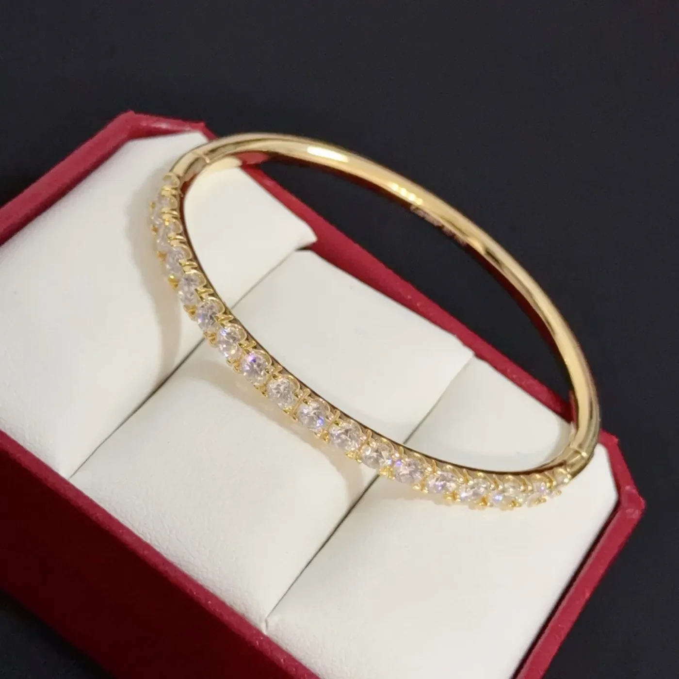 Cartier Gold-Tone Bangle with Rectangular Crystal-Effect Details product view 6