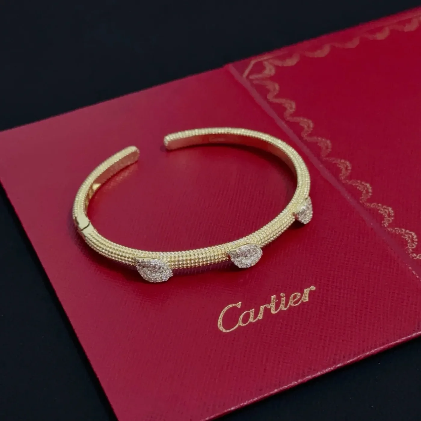 Cartier Gold-Tone Textured Bangle with Three Crystal-Effect Accents product view 7