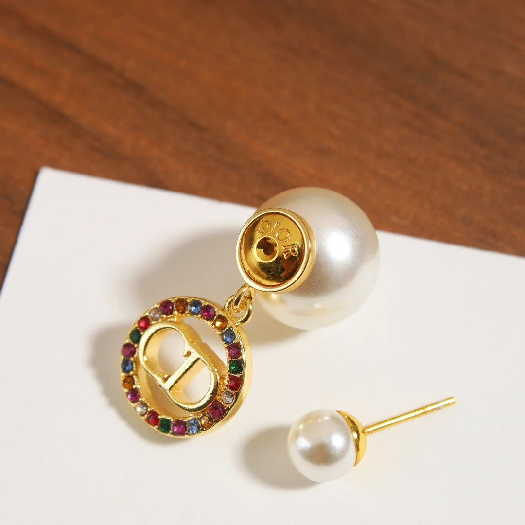 Dior Tribales Earrings in Metal and White Pearl-Effect Details and Multicolor Crystals product view 3