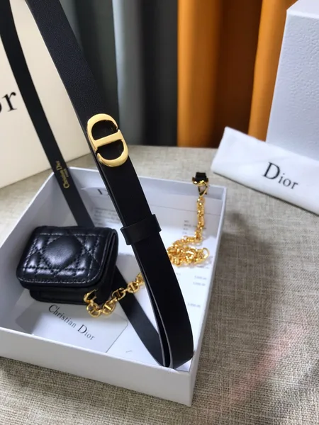 Dior Caro 15MM Belt with Removable Pouch in Black Calfskin product view 3