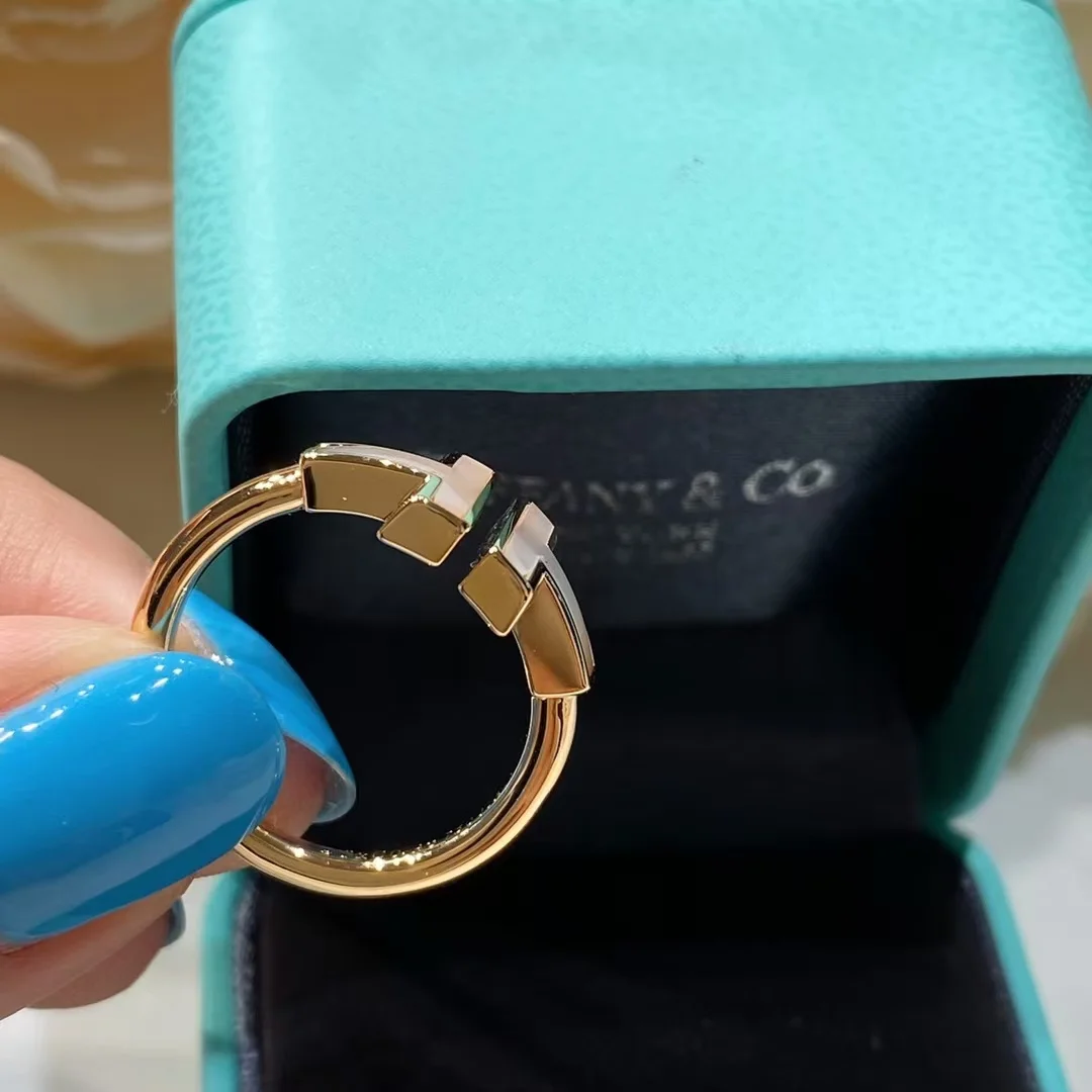 Tiffany  Co. Double T White Inlay Ring Rose-Tone product view 4