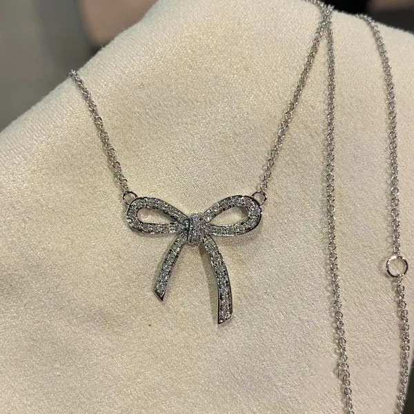 Tiffany  Co. Large Pavé-Effect Bow Necklace Silver-Tone product view 3