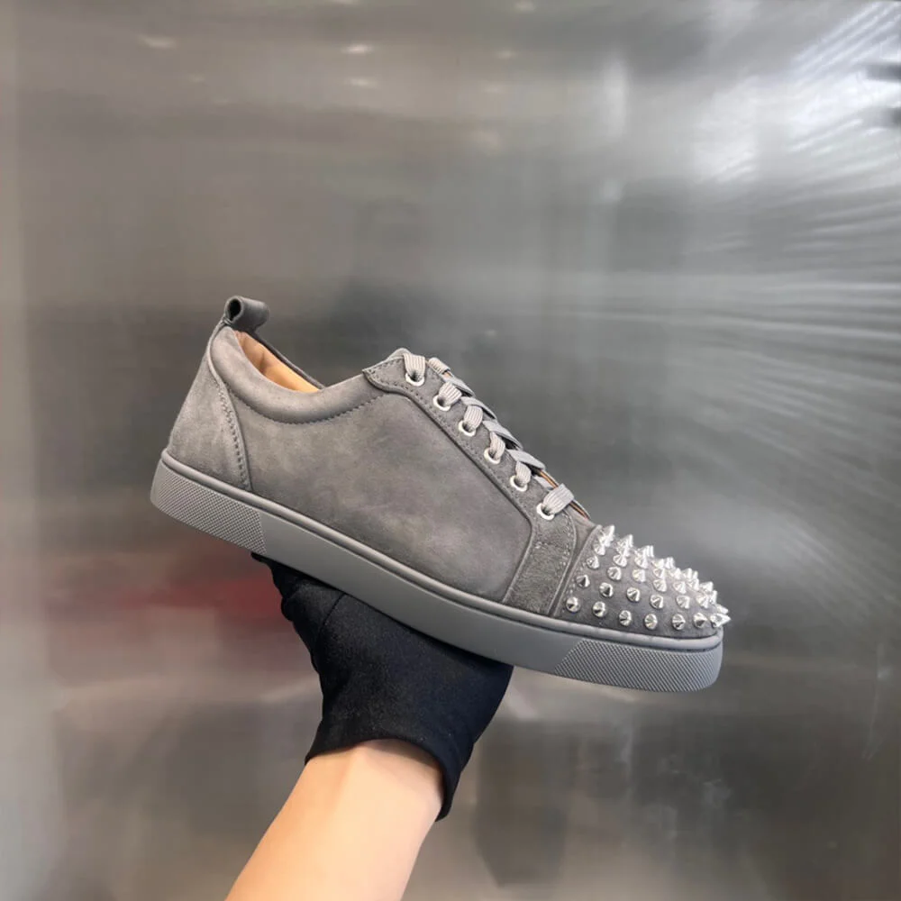 Christian Louboutin Louis Junior Spikes Suede-Effect Sneakers Grey product view 4