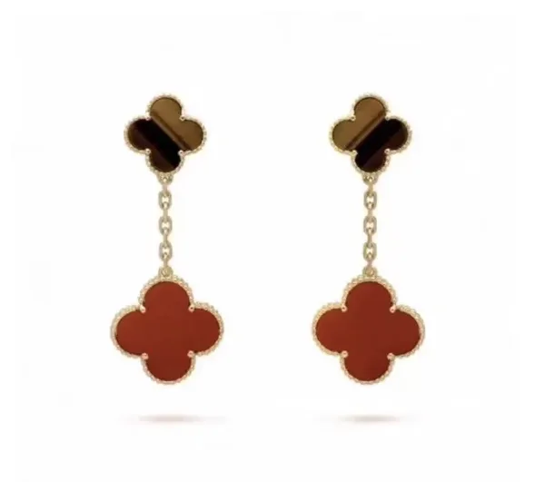 Van Cleef  Arpels Alhambra Brown and Red Two-Motif Gold-Tone Drop Earrings product photo