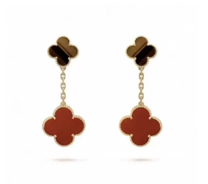 Van Cleef  Arpels Alhambra Brown and Red Two-Motif Gold-Tone Drop Earrings product view 1
