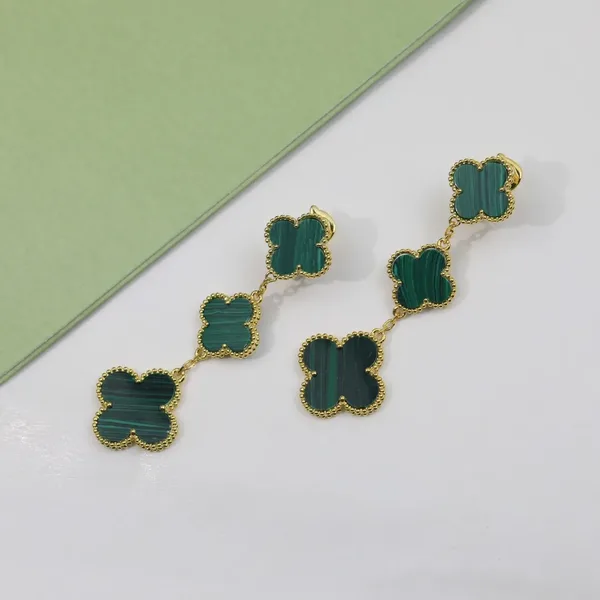 Van Cleef  Arpels Alhambra Green Three-Motif Gold-Tone Drop Earrings product view 4