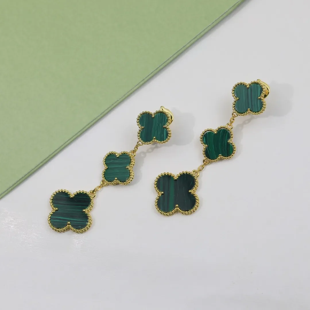 Van Cleef  Arpels Alhambra Green Three-Motif Gold-Tone Drop Earrings product view 4