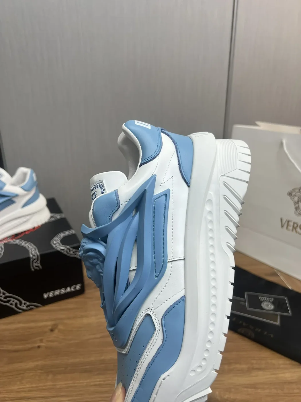 Versace Blue  White Leather Sneakers product view 9