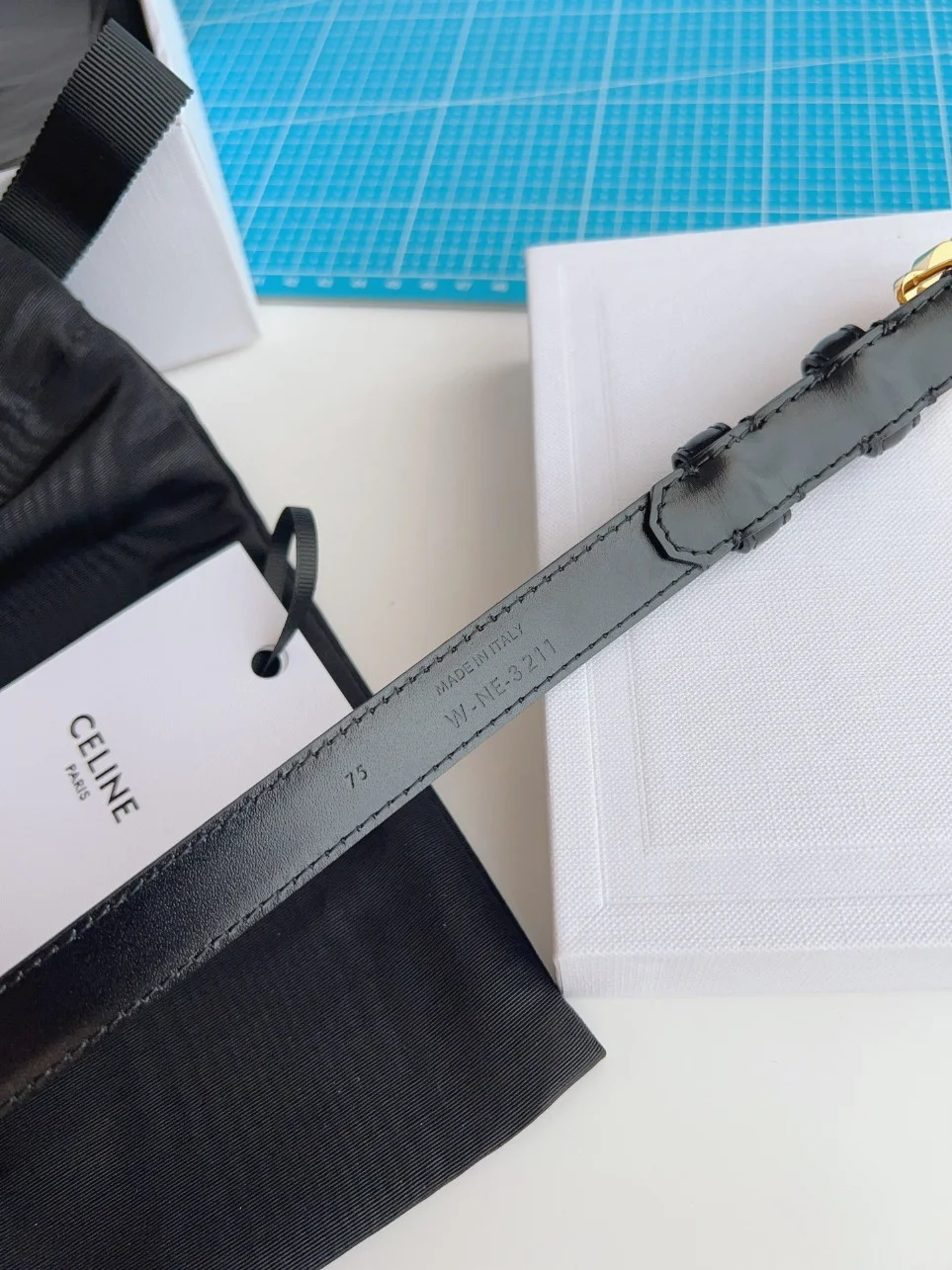 Celine Small Triomphe Belt 18MM in Black Calfskin product view 3