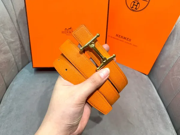 Hermès Orange/Black Reversible Belt with Gold-Tone Stirrup-Style H Buckle product view 6