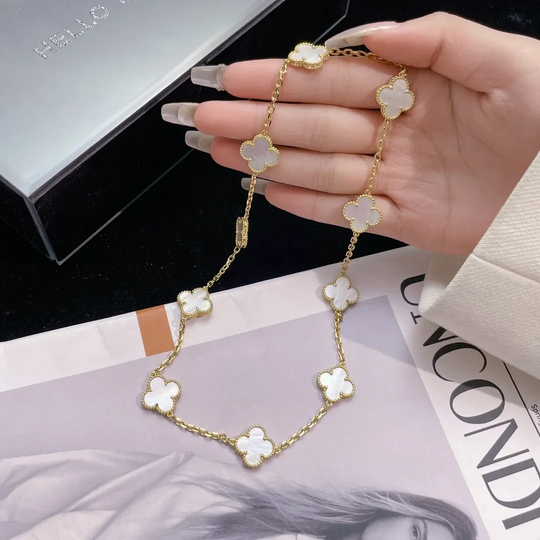 Van Cleef  Arpels Alhambra White Ten-Motif Gold-Tone Necklace product view 2