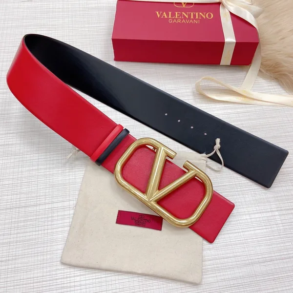 Valentino VLogo Reversible Belt 70mm in Black and Red Calfskin product view 7