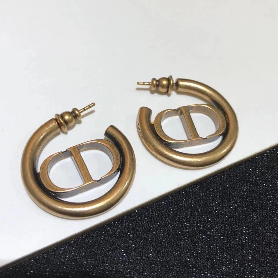 Dior 30 Montaigne Hoop Earrings In Antique Gold-Finish Metal product view 2