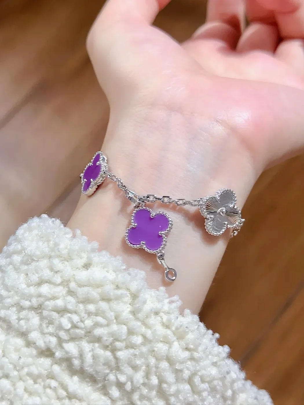 Van Cleef  Arpels Alhambra Purple Clover and Silver-Tone Knot Bracelet product view 3