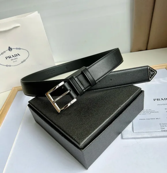 Prada 35MM Belt in Black Smooth Calfskin product view 8