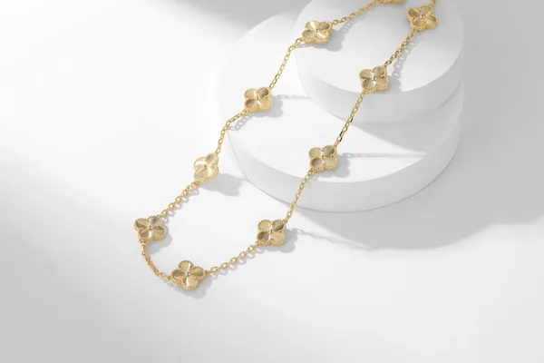 Van Cleef  Arpels Alhambra Pave-Effect Ten-Motif Gold-Tone Necklace product view 4
