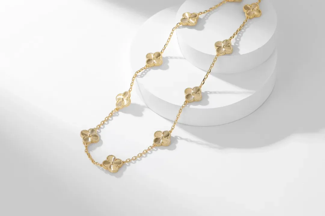 Van Cleef  Arpels Alhambra Pave-Effect Ten-Motif Gold-Tone Necklace product view 4