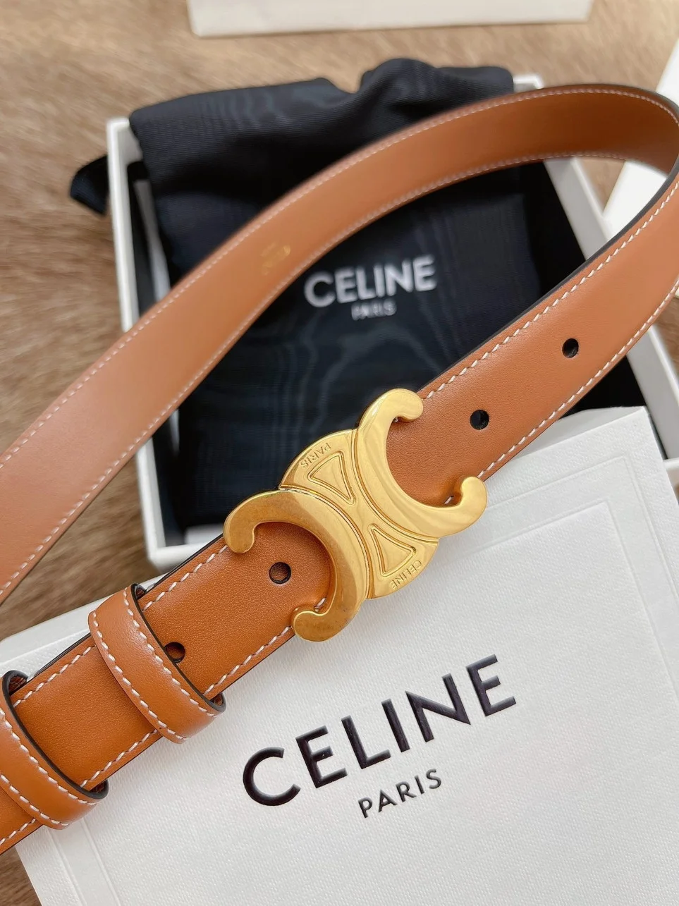 Celine Medium Triomphe Belt 25MM in Brown Calfskin product view 3