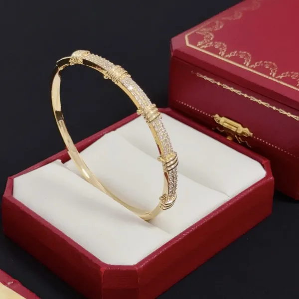 Cartier Gold-Tone Textured Bangle with Pave-Effect Details product view 5