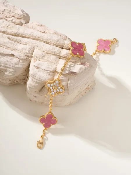 Van Cleef  Arpels Alhambra Pink Clover and Pave-Effect Gold-Tone Bracelet product view 3