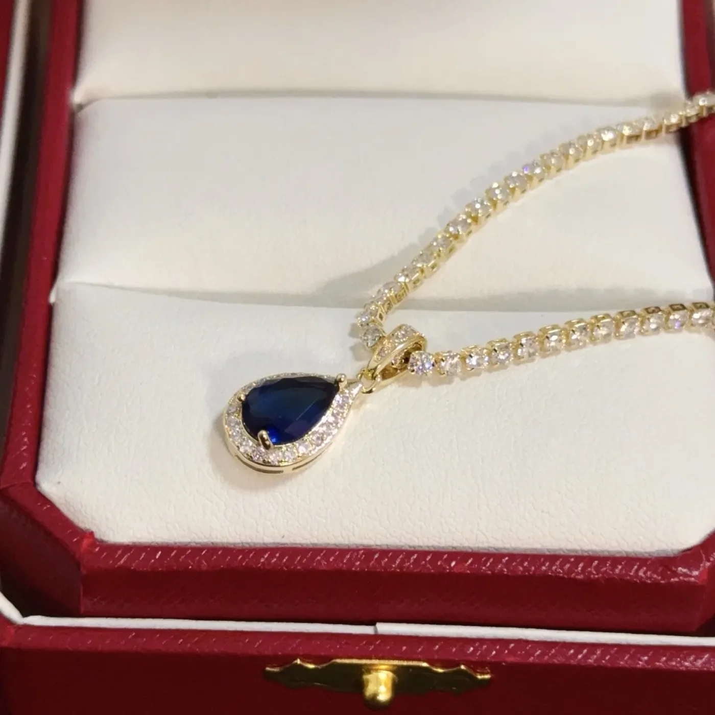 Cartier Blue Pear-Shaped Gold-Tone Pendant Necklace product view 3