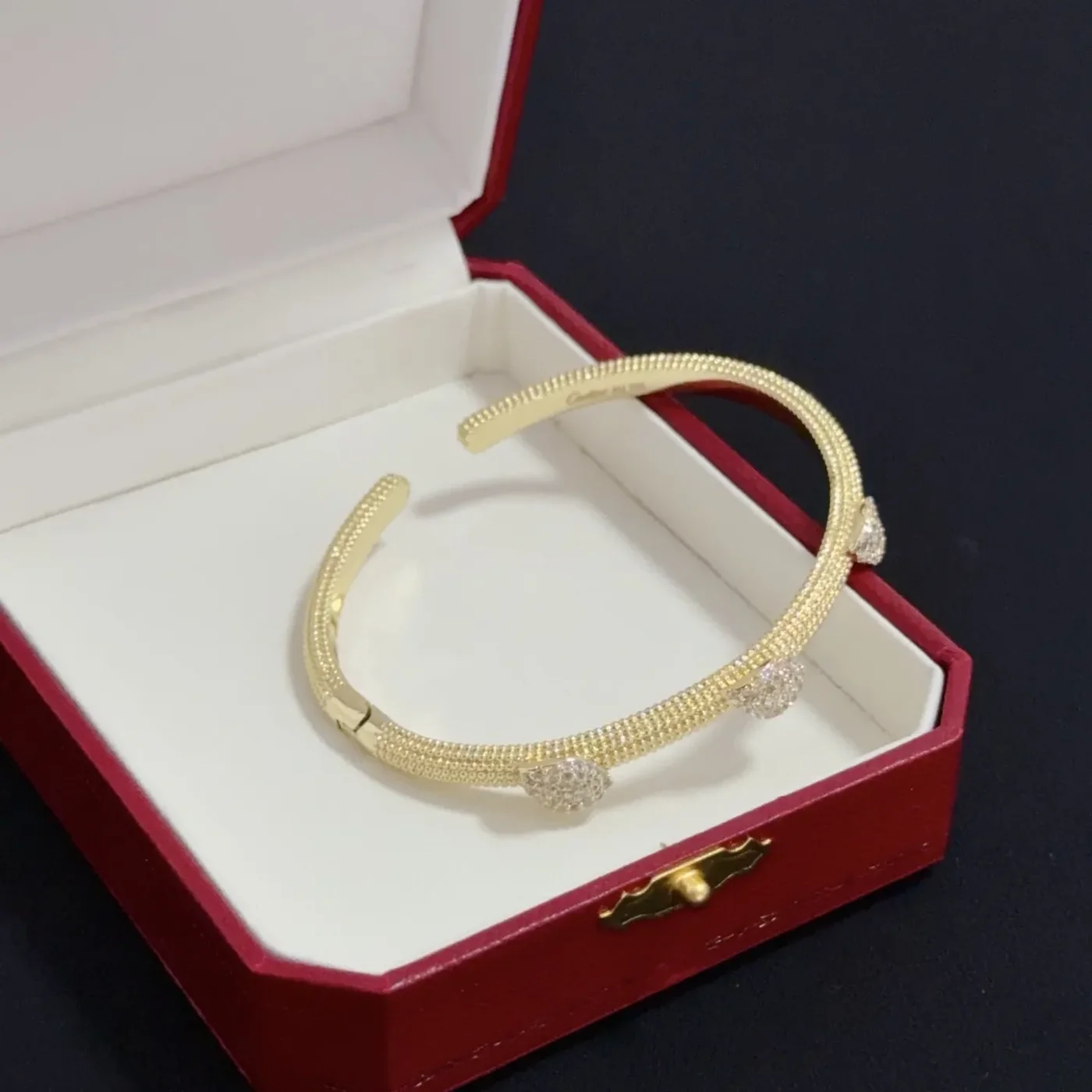 Cartier Gold-Tone Textured Bangle with Three Crystal-Effect Accents product view 4