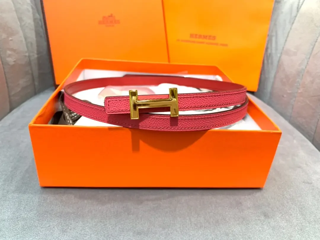 Hermès Bright Pink/Red Reversible Belt with Gold-Tone Slim H Buckle product view 2