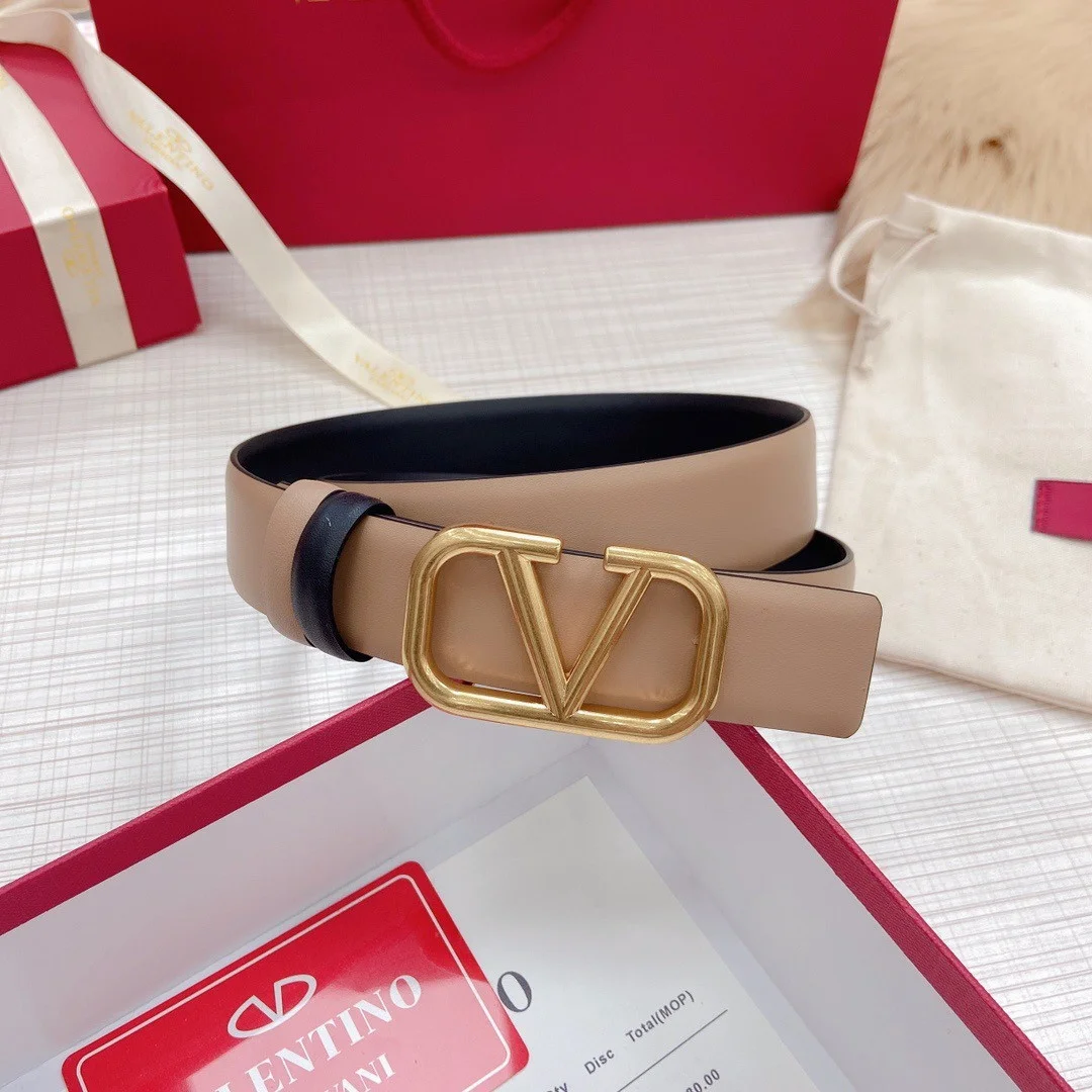 Valentino VLogo Reversible Belt 30mm in Beige and Black Calfskin product view 7