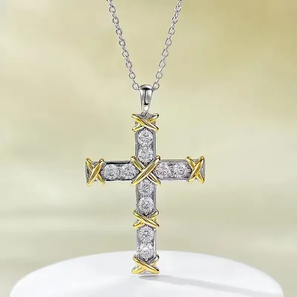 Tiffany  Co. Ten-Stone-Effect Cross Pendant Necklace Two-Tone product view 2