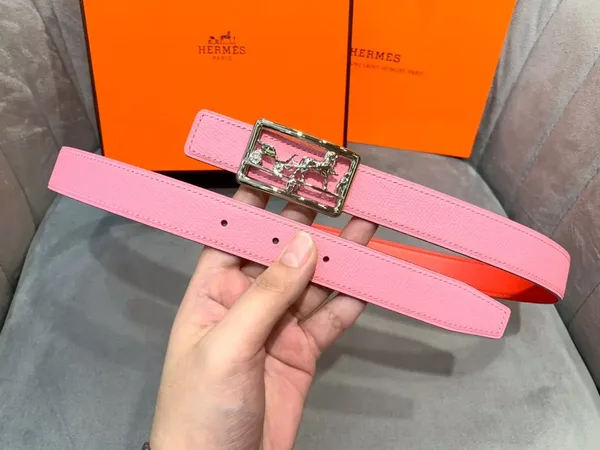 Hermès Pink/Red Reversible Belt with Silver-Tone Horse-and-Carriage Buckle product view 5