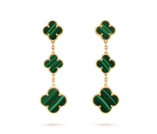 Van Cleef  Arpels Alhambra Green Three-Motif Gold-Tone Drop Earrings product photo