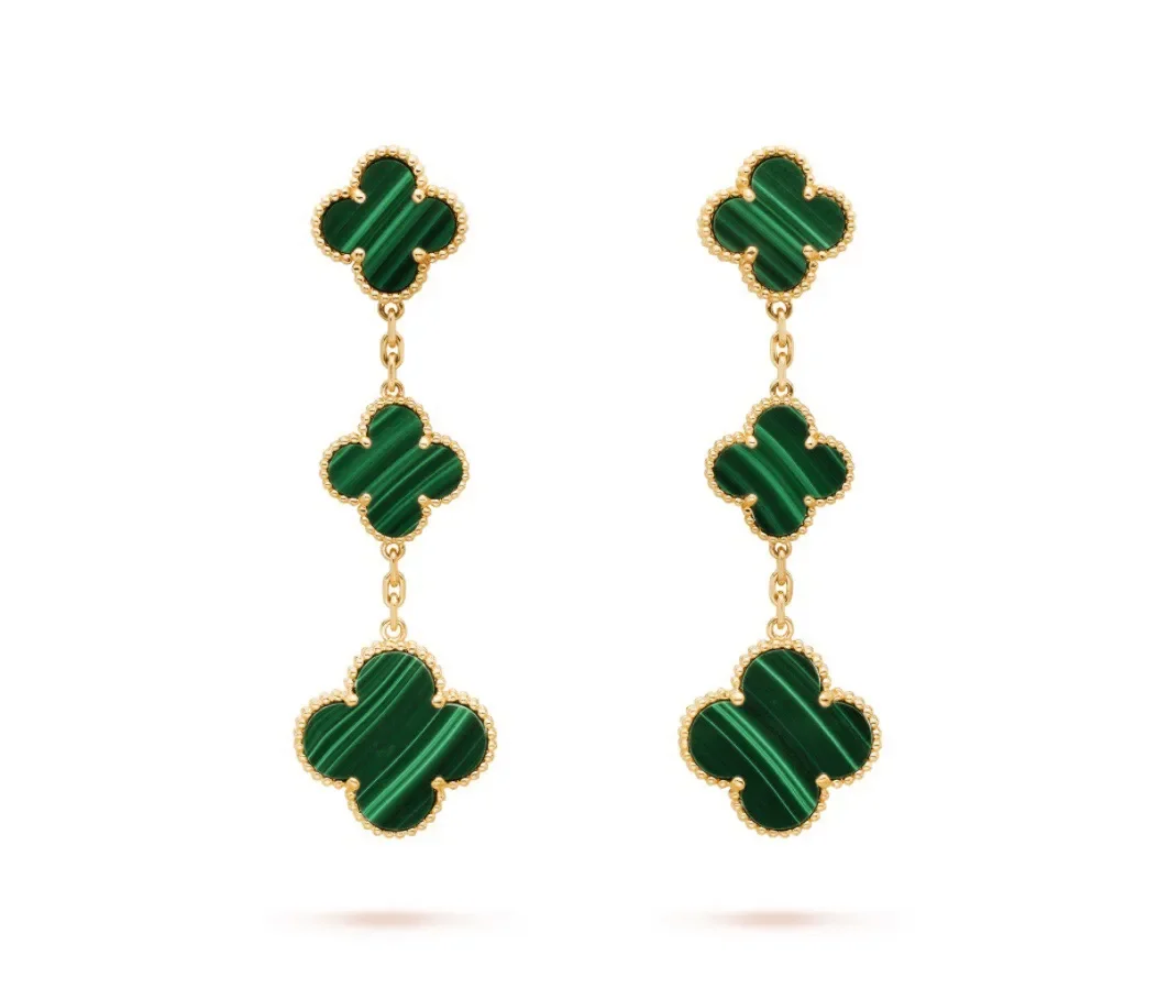 Van Cleef  Arpels Alhambra Green Three-Motif Gold-Tone Drop Earrings product view 1