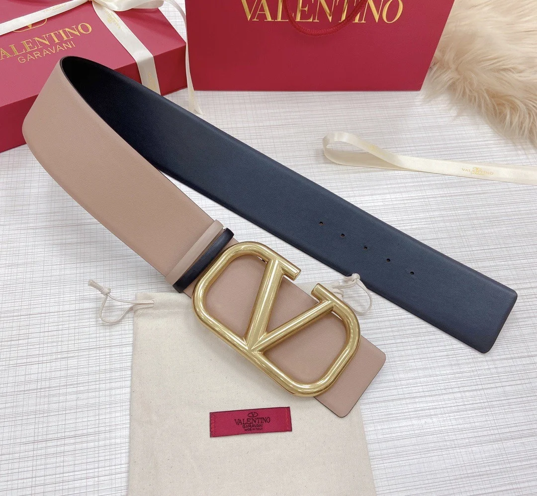 Valentino VLogo Reversible Belt 70mm in Beige and Black Calfskin product view 5