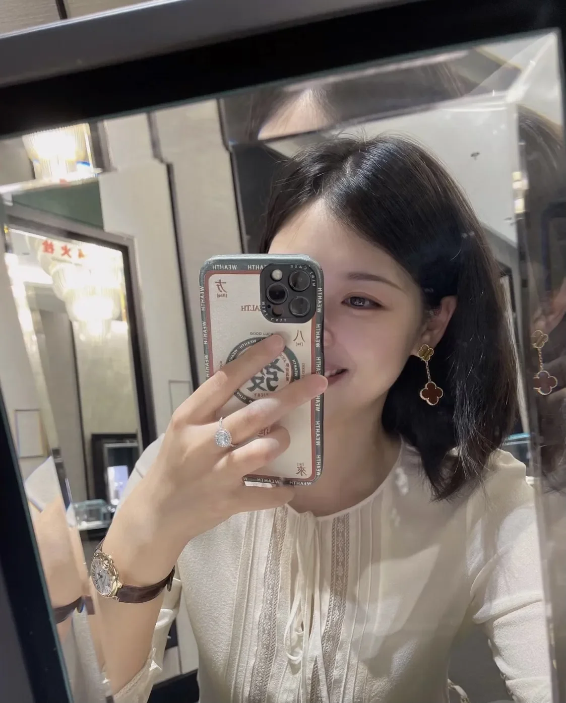 Van Cleef  Arpels Alhambra Brown and Red Two-Motif Gold-Tone Drop Earrings product view 8
