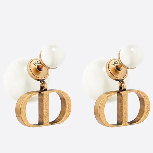 Dior Tribales Earrings In Antique Gold-Finish Metal and White Resin Pearl-Effect Details product photo